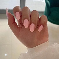 Kqueenest Pastel Peach Pink Press On Nails Short Oval Natural Round Fake Nails Thick Acrylic Nails Press Ons Short Almond Nails