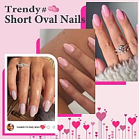 Kqueenest Pastel Peach Pink Press On Nails Short Oval Natural Round Fake Nails Thick Acrylic Nails Press Ons Short Almond Nails