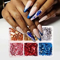 Gzmayuen 2 Boxes Holographic Nail Art Foil Flakes Metallic Nail Art Glitter Flakes 3D Nail Art Design Gold Silver Laser Thin A