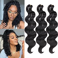 Cookoo 3 Packs Body Wave Braiding Hair 14 Inch Natural Black Prefeathered Bouncy Wavy Braiding Hair French Curls Braids Synthet