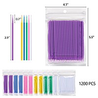 Tbestmax 1200 Pcs Micro Applicator Brush Micro Swabs Disposable Eye Lashes Mascara Wands For Eyelash Extension 6 Colors