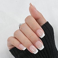 French Tip Press On Nails Short Jofay Fashion Soft Gel Fake Nails Classic French Manicure Nails Reusable Natural Acrylic Fa