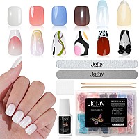 Press On Nail Kitshort Square Fake Nails Reusable Almond Acrylic False Nails With Designs 288Pcs Medium Coffin Glue On Nails Wi