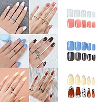 Press On Nail Kitshort Square Fake Nails Reusable Almond Acrylic False Nails With Designs 288Pcs Medium Coffin Glue On Nails Wi