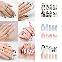 Press On Nail Kitshort Square Fake Nails Reusable Almond Acrylic False Nails With Designs 288Pcs Medium Coffin Glue On Nails Wi