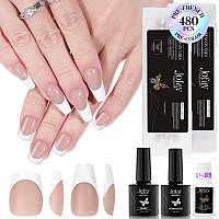 French Gel Nail Tips Kit Jofay Fashion 480Pcs French Tip Press On Nails Kit 240Pcs Short Square Fake Nails 240Pcs Coffin Acry