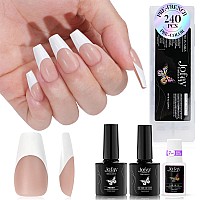 French Soft Gel Nail Tips Kit Jofay Fashion Spring French Tip Press On Nails 240Pcs Brown Long Coffin Fake Nails Xcoat Press