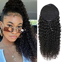 24 Inch Long Kinky Curly Drawstring Ponytail Human Hair Extensions Afro Curly Drawstring Ponytail For Black Women Remy 10A Grade