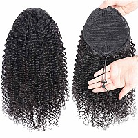 24 Inch Long Kinky Curly Drawstring Ponytail Human Hair Extensions Afro Curly Drawstring Ponytail For Black Women Remy 10A Grade