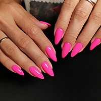 Hot Pink Press On Nails Almond Shaped Medium Almond Nails Press On Neutral Acrylic Nails Reusable Fake Nails For Women Girls Gl