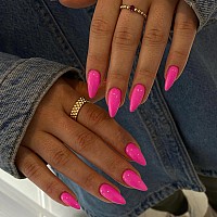 Hot Pink Press On Nails Almond Shaped Medium Almond Nails Press On Neutral Acrylic Nails Reusable Fake Nails For Women Girls Gl