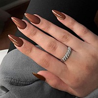 Coffee Press On Nails Almond Shaped Medium Almond Nails Press On Neutral Acrylic Nails Reusable Fake Nails For Women Girls Glue