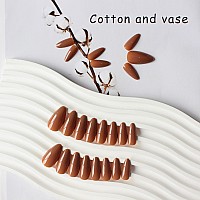 Coffee Press On Nails Almond Shaped Medium Almond Nails Press On Neutral Acrylic Nails Reusable Fake Nails For Women Girls Glue