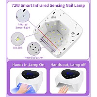 Uv Nail Lamp Hugmaple 72W Uv Nail Light For Gel Nails With 5 Timer Setting Touch Control Auto Sensor Cordless Rechargeable