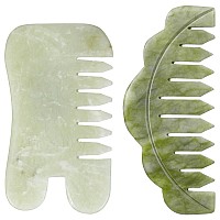 Geiserailie 2 Pieces Jade Combs Massage Stone Hair Comb Guasha Scraping Scalp Comb Facial Massage Tool Multifunctional Handheld