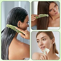 Geiserailie 2 Pieces Jade Combs Massage Stone Hair Comb Guasha Scraping Scalp Comb Facial Massage Tool Multifunctional Handheld