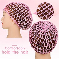 Geyoga 2 Pieces Mesh Crochet Hair Net Rayon Knit Snood Hat Cover Crocheted Sleep Cap For Women Pink