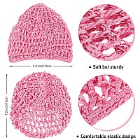 Geyoga 2 Pieces Mesh Crochet Hair Net Rayon Knit Snood Hat Cover Crocheted Sleep Cap For Women Pink