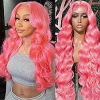 Otinid Pink Lace Front Wig Human Hair 13X4 Hd Pink Body Wave Lace Front Wigs Human Hair Colored Pre Plucked Pink Lace Frontal Wi