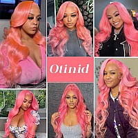 Otinid Pink Lace Front Wig Human Hair 13X4 Hd Pink Body Wave Lace Front Wigs Human Hair Colored Pre Plucked Pink Lace Frontal Wi