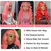 Otinid Pink Lace Front Wig Human Hair 13X4 Hd Pink Body Wave Lace Front Wigs Human Hair Colored Pre Plucked Pink Lace Frontal Wi