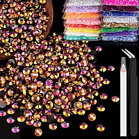 Belleboost 2500Pcs 5Mm Resin Rhinestones Bulk Gold Rose Ab Flatback Round Jelly Rhinestones Non Hotfix Crystal Gems Large Quant