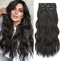 Clip In Hair Extensions For Women 20 Inch Long Wavy Brown Extensions 6Pcs Black Brown Hairpieces That Blend Naturally With Yo