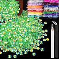 Belleboost 2500Pcs 5Mm Resin Rhinestones Bulk Transparent Grass Green Ab Flatback Round Jelly Rhinestones Non Hotfix Crystal Ge