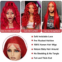 Red Lace Front Wigs Human Hair Pre Plucked 13X4 Body Wave Colored Red Human Hair Wig Hd Lace Frontal Wigs Human Hair 180 Densit