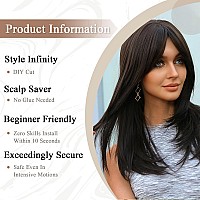 Allbell Black Brown Wigs With Bangs Long Layered Wigs For Women Heat Resistant Syntehtic Natural Hair Wigs