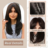 Allbell Black Brown Wigs With Bangs Long Layered Wigs For Women Heat Resistant Syntehtic Natural Hair Wigs