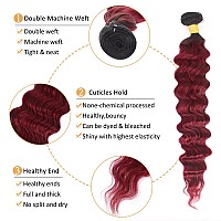 Loose Wave Bundles With Closure Burgundy Color Human Hair Loose Deep Wave 12A Brazilian Virgin Hair 3 Bundles With 4X4 Lace Clos