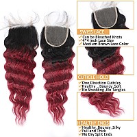 Loose Wave Bundles With Closure Burgundy Color Human Hair Loose Deep Wave 12A Brazilian Virgin Hair 3 Bundles With 4X4 Lace Clos