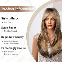 Allbell Long Straight Wigs For Women Ombre Brown Blonde Hair Wig With Bangs Highlights Hair Heat Resistant Synthetic Wig