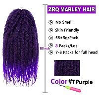 Zrq 8 Packs Purple Marley Twists Braiding Hair 18 Inch Ombre Afro Kinky Marley Twists Hair Soft Curly Twist Hair Tpurple 8 P