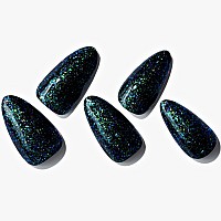 Glamermaid Dark Green Press On Nails Short Almond Mermaid Glitter Oval Short Fake Nails Galaxy Handmade Glossy Soft Nail Gel G