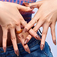 Glamermaid Gloden Brown Press On Nails Medium Almond Ombre Glitter Oval Fake Nails Short Oval Handmade Jelly Soft Gel Glue On