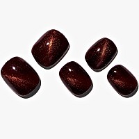 Glamermaid Magnet Dark Red Press On Nails Extra Short Squoval Handmade Jelly Gel Cat Eye Fake Nail Kit Round Glitter Magnetic