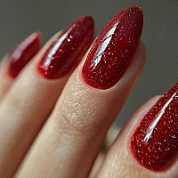 Glamermaid Red Glitter Press On Nails Medium Almond Burgundy Handmade Soft Gel Oval Fake Nails Short Glossy Galaxy Glue On Nai