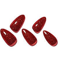 Glamermaid Red Glitter Press On Nails Medium Almond Burgundy Handmade Soft Gel Oval Fake Nails Short Glossy Galaxy Glue On Nai