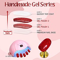 Glamermaid Red Glitter Press On Nails Medium Almond Burgundy Handmade Soft Gel Oval Fake Nails Short Glossy Galaxy Glue On Nai