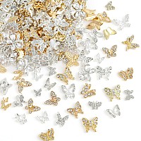 50Pcs Gold Butterfly Nail Charms 3D Luxury Butterfly Charms Nail Gems Gold Silver Nail Butterfly Charms Diamond Shiny Nail Rhine