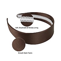 Wecoe Dark Brown Headband 16 Inch Wide Silk Satin Headband Women Non Slip Fashion Plain Head Band Solid Hair Band Diy Holiday H