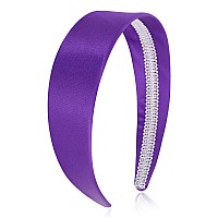 Wecoe Dark Purple Headband 16 Inch Wide Silk Satin Headband Women Non Slip Fashion Plain Head Band Solid Hair Band Diy Holiday