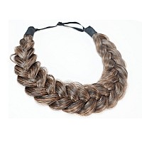 Toecwegr Synthetic Hair Braided Headband Classic Wide Strands Wedding Disorderly Fluffy Braids Wig Band Women Beauty Accessory