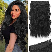 Reecho Black Hair Extensions 20 Single Piece Clip In Hair Extensions Thick Long Beach Wavy Natural Soft Synthetic Hairpieces