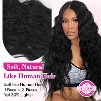 Reecho Black Hair Extensions 20 Single Piece Clip In Hair Extensions Thick Long Beach Wavy Natural Soft Synthetic Hairpieces