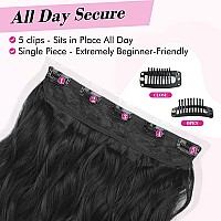 Reecho Black Hair Extensions 20 Single Piece Clip In Hair Extensions Thick Long Beach Wavy Natural Soft Synthetic Hairpieces