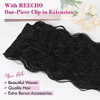 Reecho Black Hair Extensions 20 Single Piece Clip In Hair Extensions Thick Long Beach Wavy Natural Soft Synthetic Hairpieces