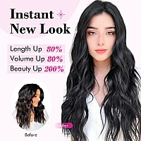 Reecho Black Hair Extensions 20 Single Piece Clip In Hair Extensions Thick Long Beach Wavy Natural Soft Synthetic Hairpieces